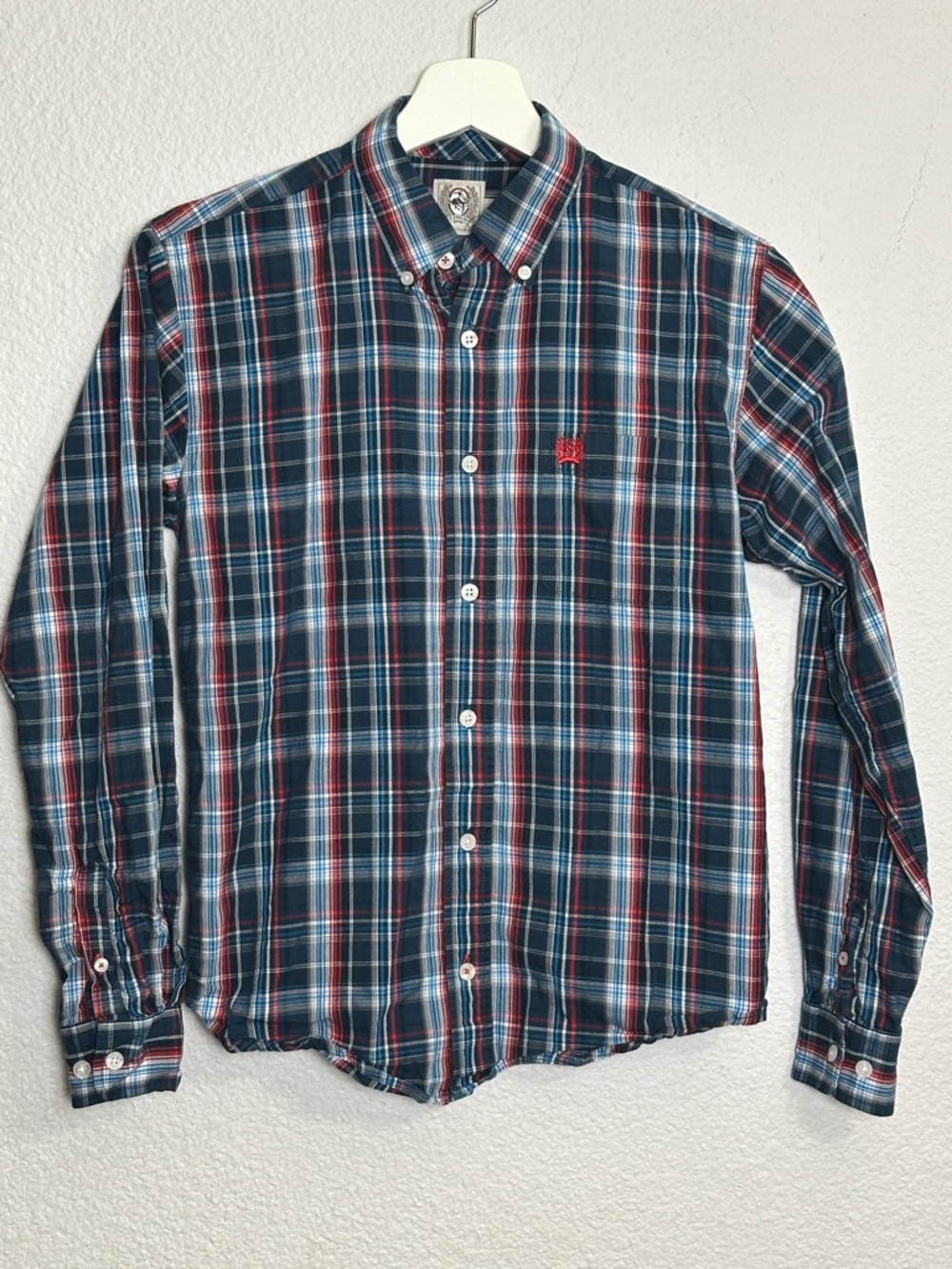 Cinch Boys Western Cowboy Rodeo Shirt Large  12 Blue Plaid Pocket‎ Long Sleeve